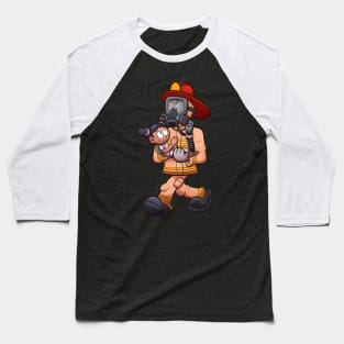 Cartoon Firefighter Saving Little Girl Baseball T-Shirt